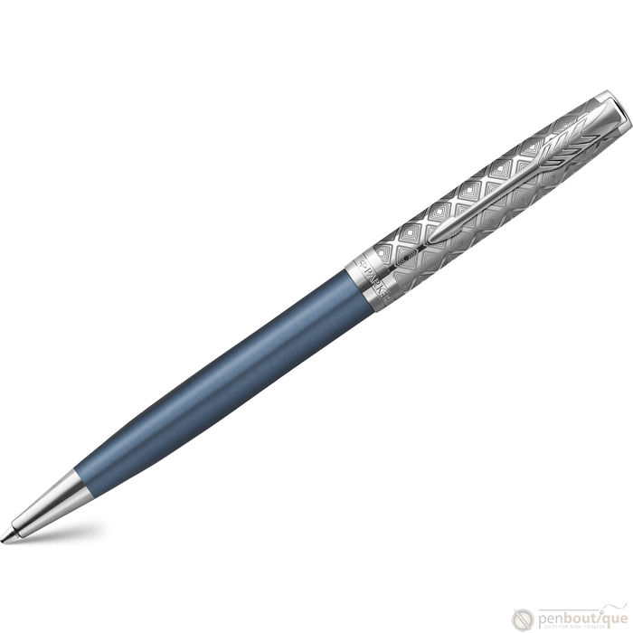 Parker Sonnet Premium Refresh Ballpoint Pen - Metal & Blue - Chrome Trim - Pen Boutique Ltd
