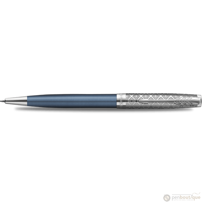 Parker Sonnet Premium Refresh Ballpoint Pen - Metal & Blue - Chrome Trim - Pen Boutique Ltd