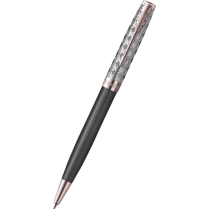 Parker Sonnet Premium Refresh Ballpoint Pen - Metal & Grey - Pink Gold Trim - Pen Boutique Ltd