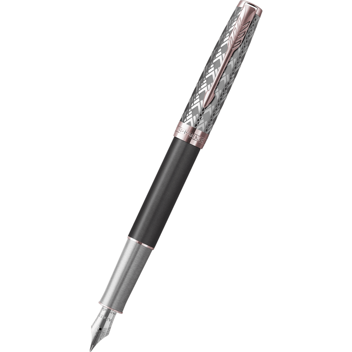 Parker Sonnet Premium Refresh Fountain Pen - Metal & Grey - Pink Gold Trim - Pen Boutique Ltd