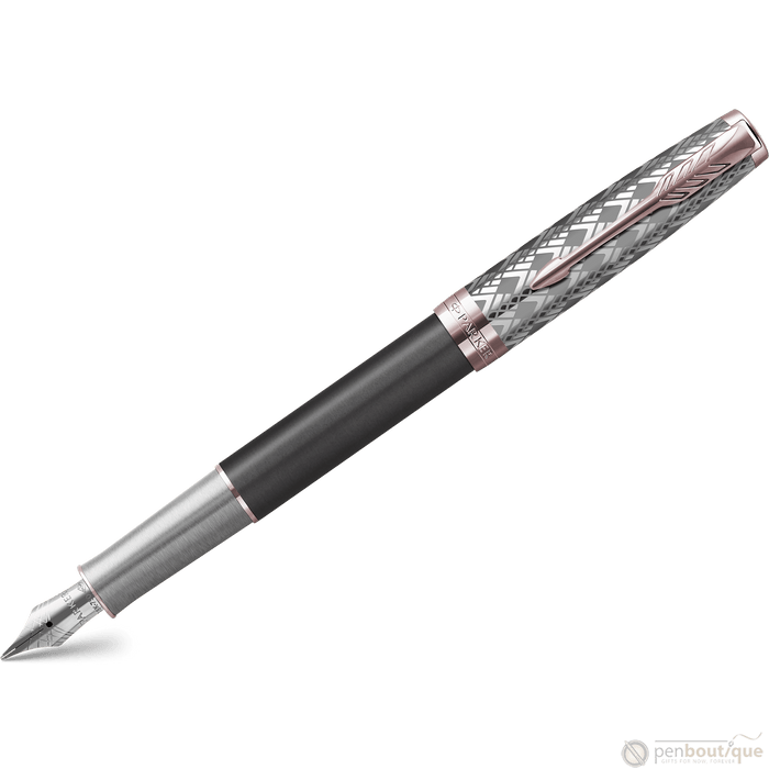 Parker Sonnet Premium Refresh Fountain Pen - Metal & Grey - Pink Gold Trim - Pen Boutique Ltd