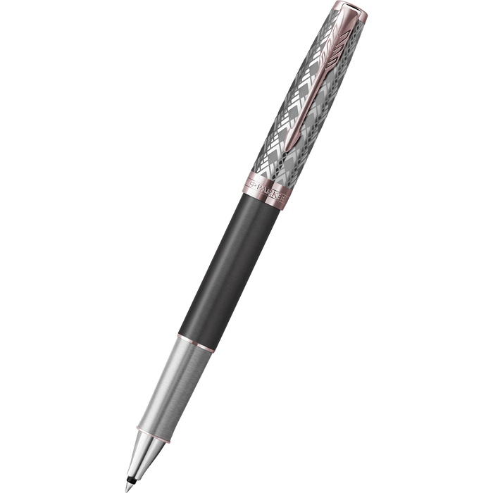 Parker Sonnet Premium Refresh Rollerball Pen - Metal & Grey - Pink Gold Trim - Pen Boutique Ltd