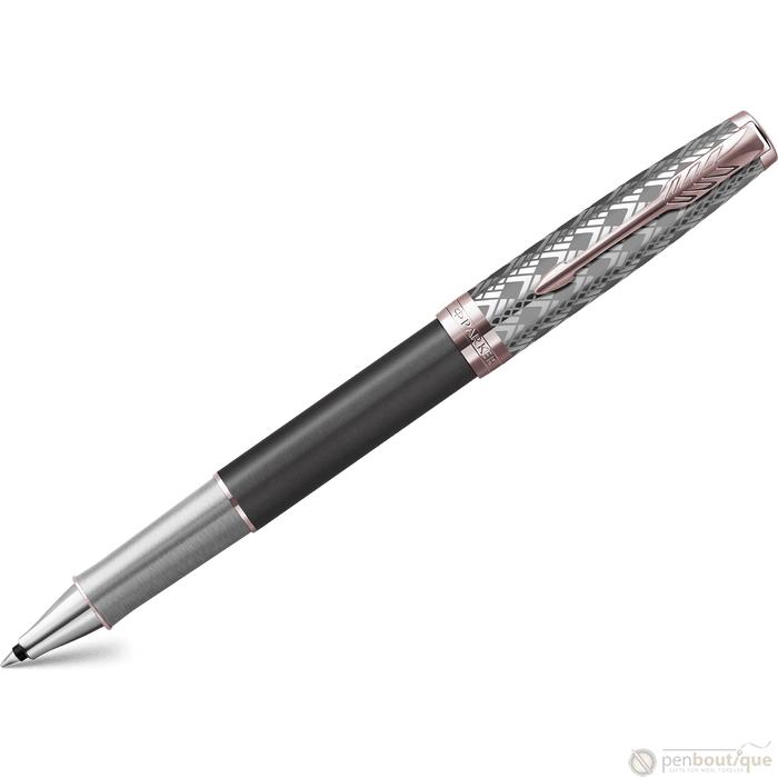 Parker Sonnet Premium Refresh Rollerball Pen - Metal & Grey - Pink Gold Trim - Pen Boutique Ltd
