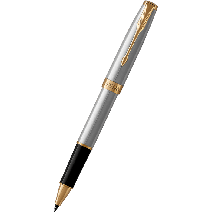Parker Sonnet Rollerball Pen - Stainless Steel - Gold Trim - Pen Boutique Ltd