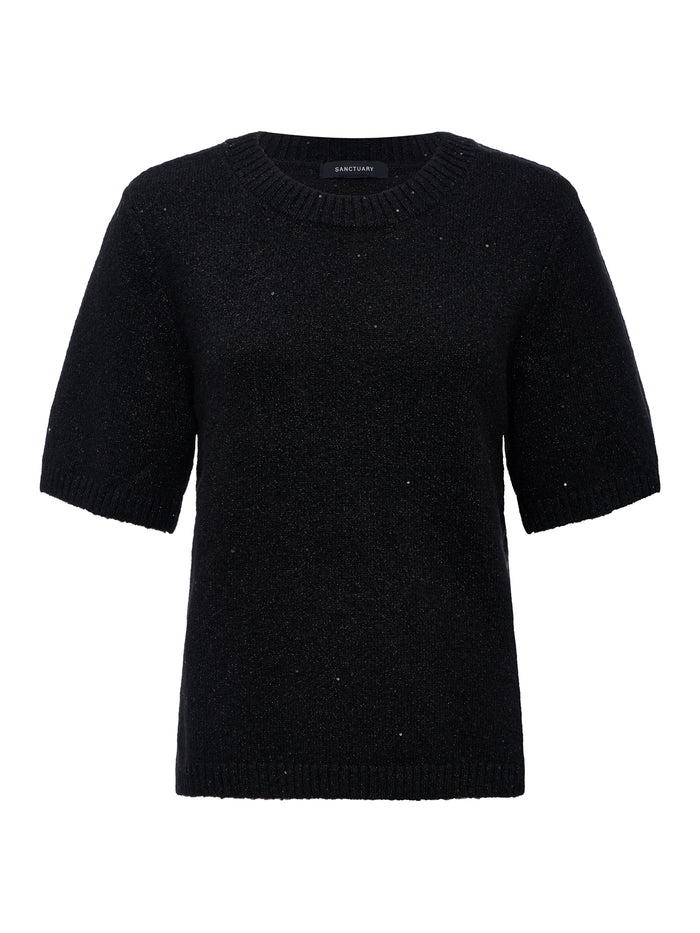 Perfect Sequin Sweater Tee Black Petite Sizing