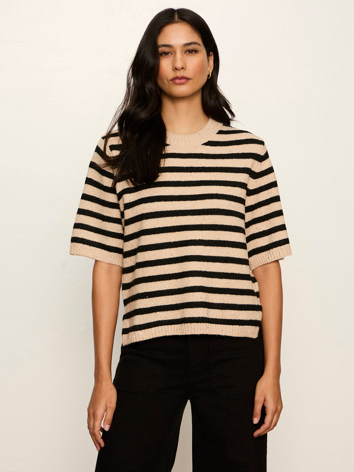 Perfect Sequin Sweater Tee Hazelnut / Black Stripe