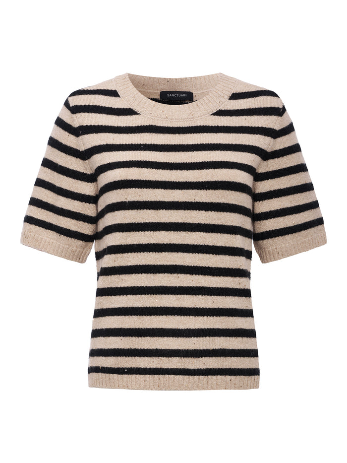 Perfect Sequin Sweater Tee Hazelnut / Black Stripe