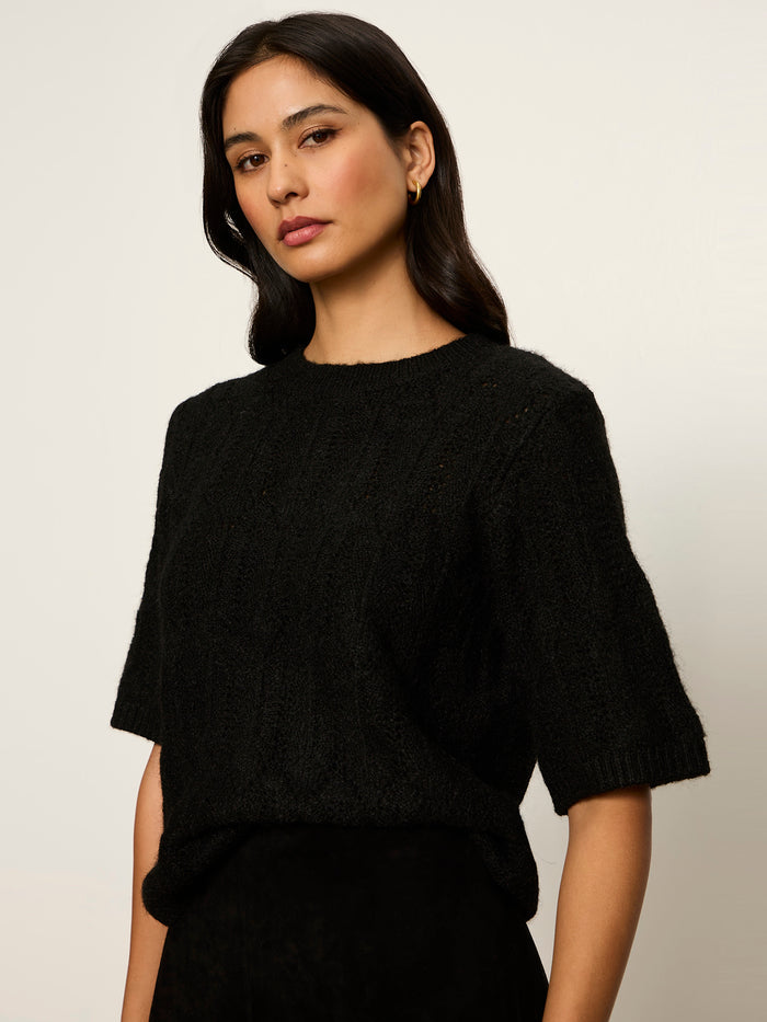 Pointelle Sweater Tee Black