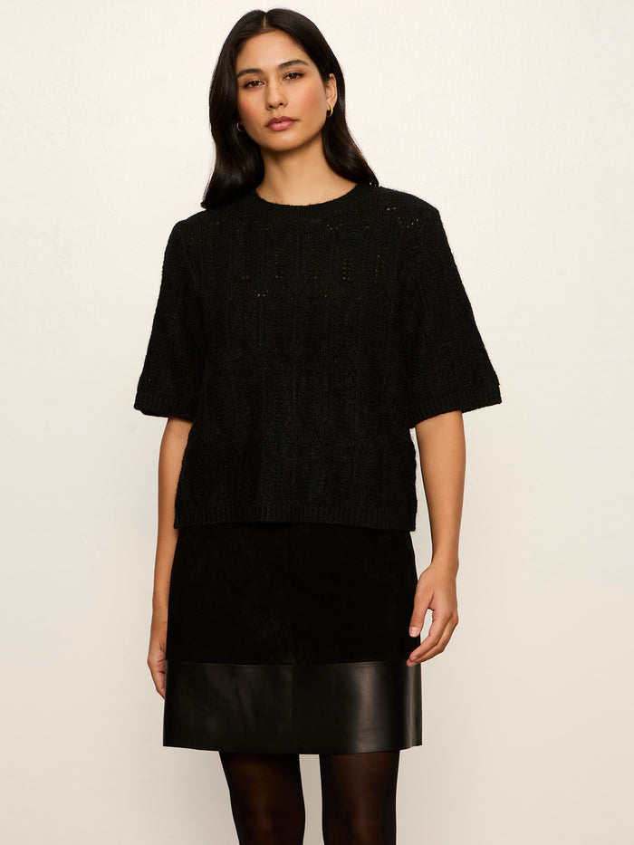 Pointelle Sweater Tee Black