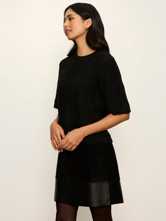 Pointelle Sweater Tee Black