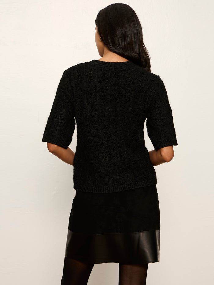 Pointelle Sweater Tee Black