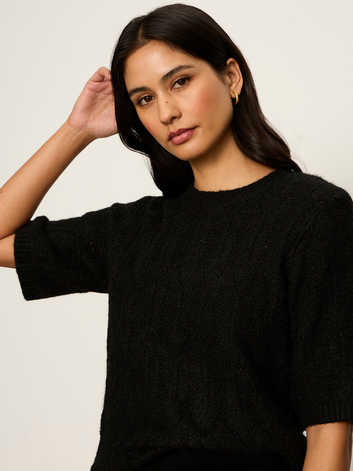 Pointelle Sweater Tee Black