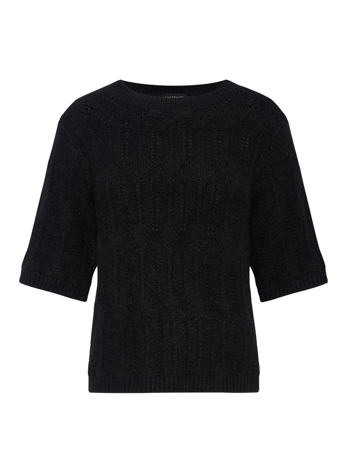Pointelle Sweater Tee Black