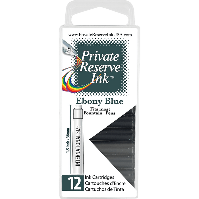 Private Reserve Winter Color Ink Cartridges - Ebony Blue (12 per pack) - Pen Boutique Ltd