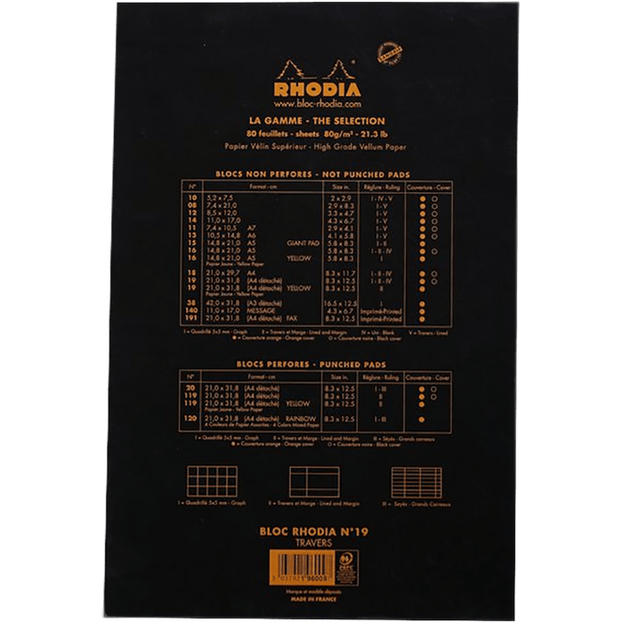 Rhodia Classic Notepads Top Staplebound 8 ¼ x 12 ½ Black - Lined - Pen Boutique Ltd