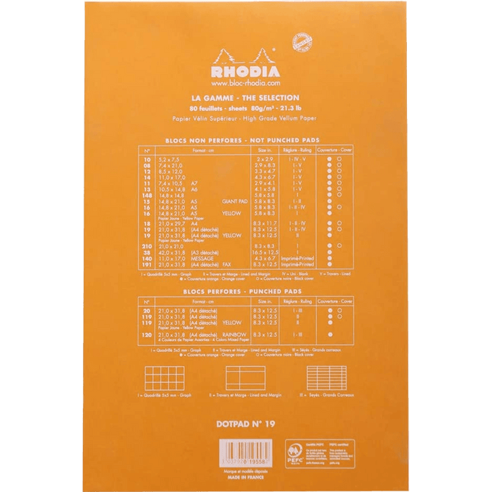 Rhodia Dot.Pad Rhodia Orange 80Sh Stapled 80G 8-1/4X12-1/2 | Matrice Points 5Mm - Pen Boutique Ltd