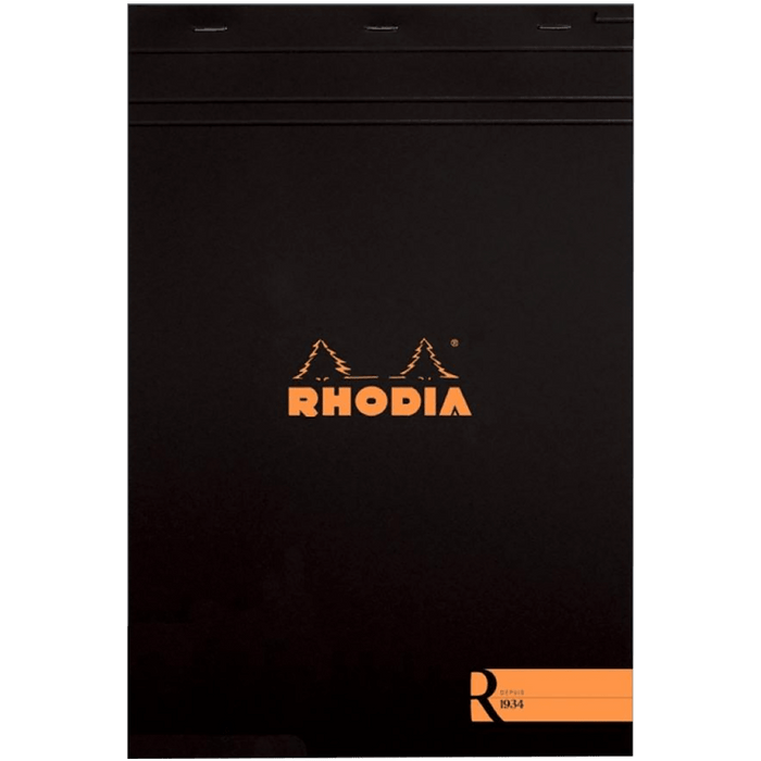 Rhodia Soft Cover Stapled Notepad Black The "R" 8 - Pen Boutique Ltd