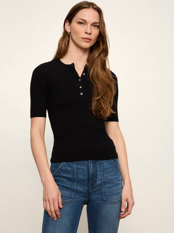 Ribbed Henley Tee Black