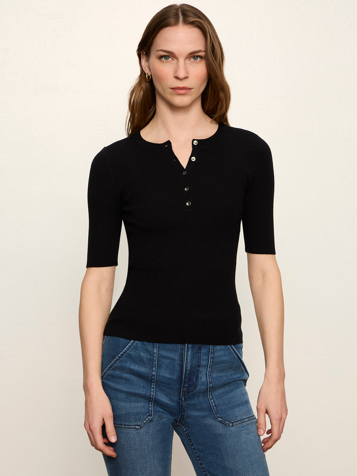 Ribbed Henley Tee Black