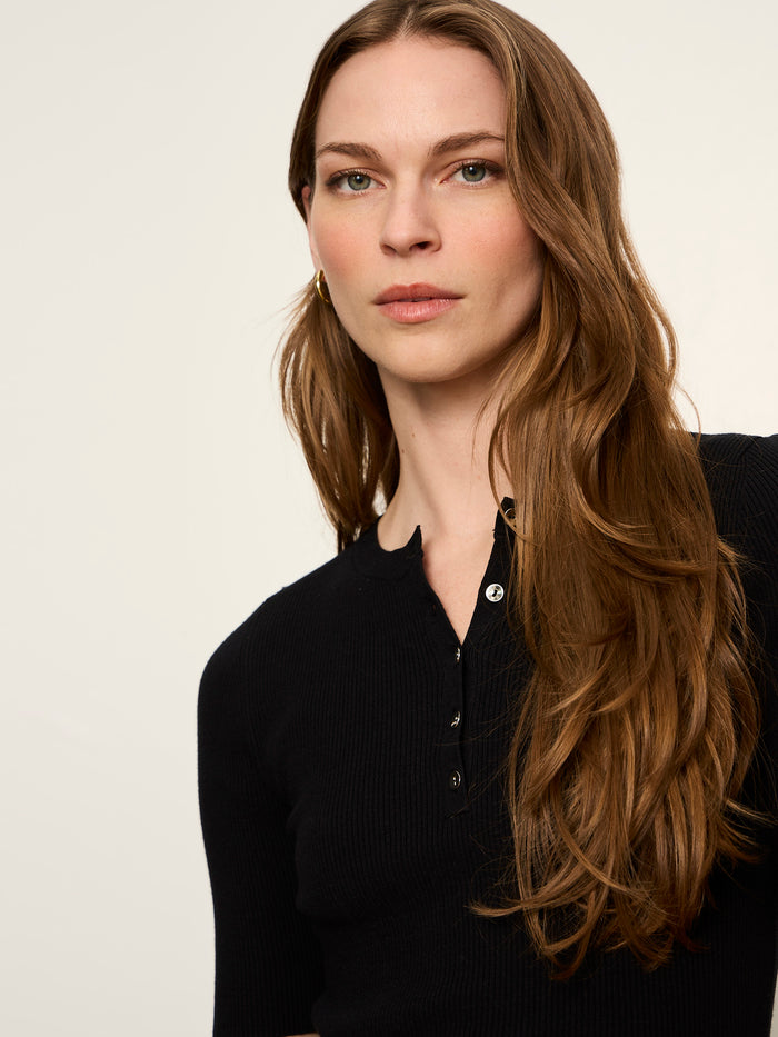 Ribbed Henley Tee Black