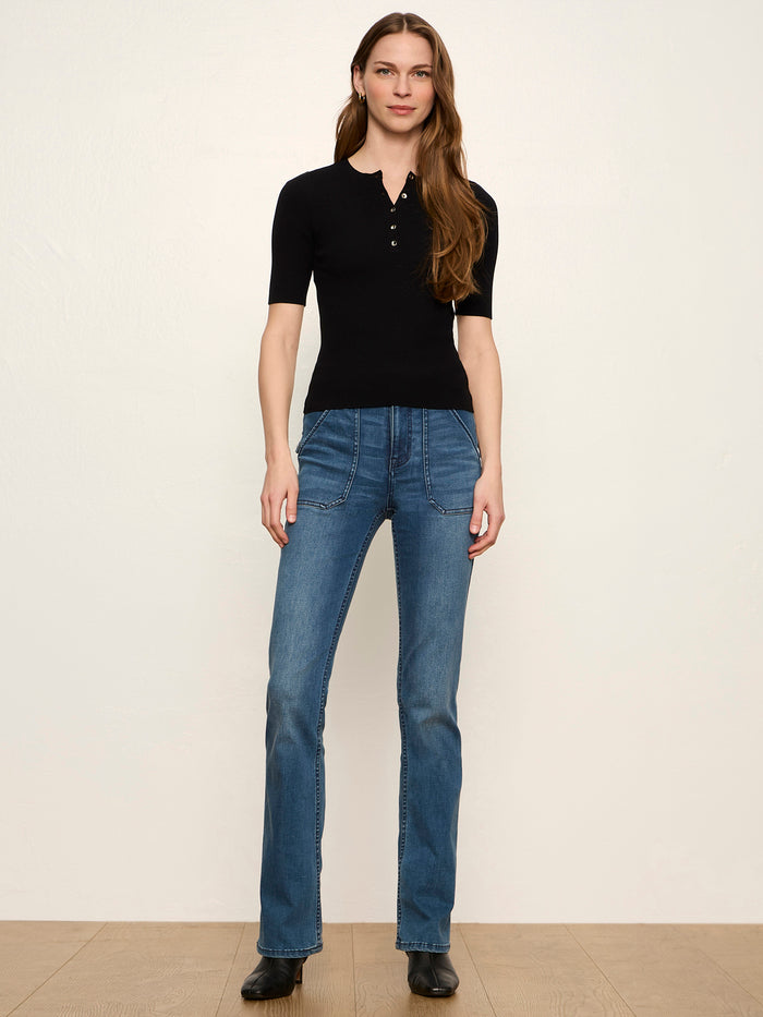 Ribbed Henley Tee Black