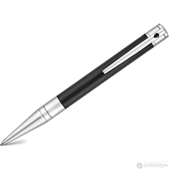 S T Dupont D-Initial Ballpoint Pen - Chrome Trim - Black - Pen Boutique Ltd