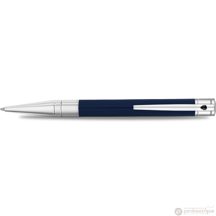 S T Dupont D-Initial Ballpoint Pen - Chrome Trim - Blue - Pen Boutique Ltd