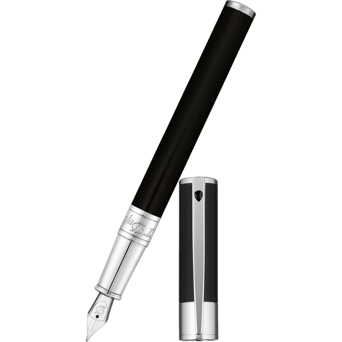 S T Dupont D-Initial Fountain Pen - Chrome Trim - Black - Pen Boutique Ltd