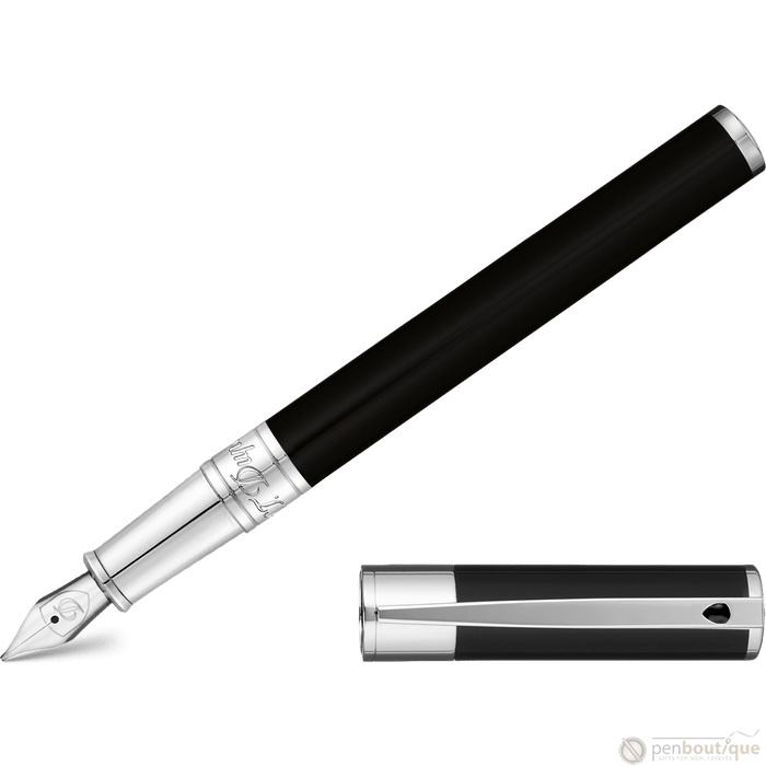 S T Dupont D-Initial Fountain Pen - Chrome Trim - Black - Pen Boutique Ltd