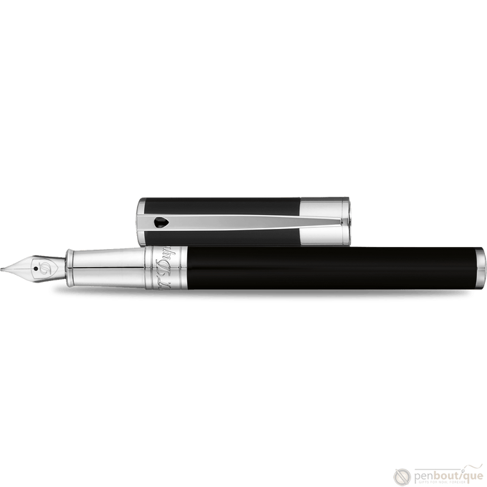 S T Dupont D-Initial Fountain Pen - Chrome Trim - Black - Pen Boutique Ltd