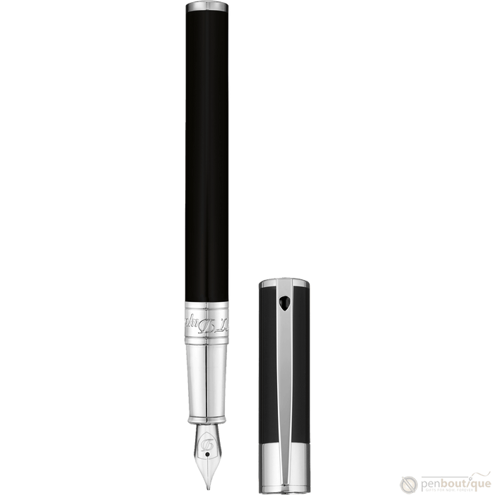 S T Dupont D-Initial Fountain Pen - Chrome Trim - Black - Pen Boutique Ltd