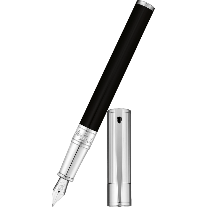 S T Dupont D-Initial Fountain Pen - Chrome Trim - Noir - Pen Boutique Ltd