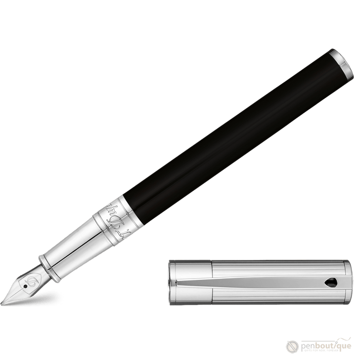 S T Dupont D-Initial Fountain Pen - Chrome Trim - Noir - Pen Boutique Ltd