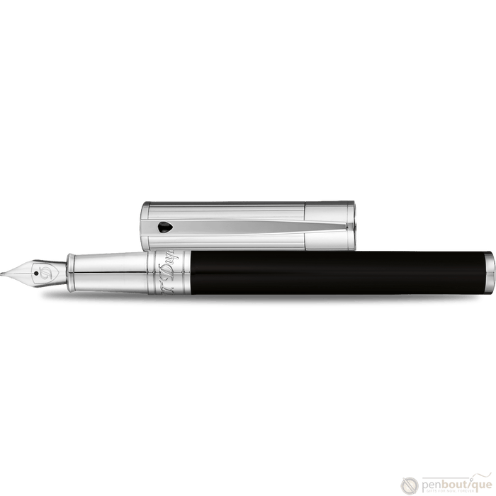 S T Dupont D-Initial Fountain Pen - Chrome Trim - Noir - Pen Boutique Ltd