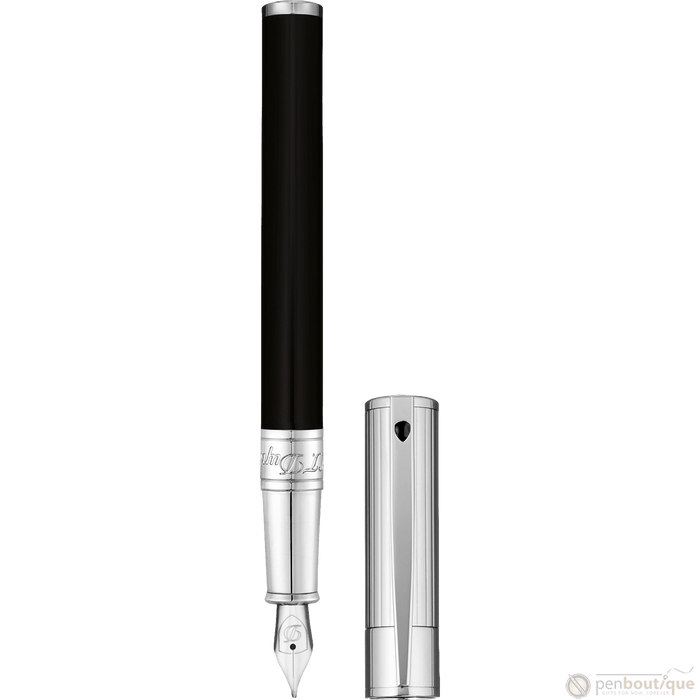 S T Dupont D-Initial Fountain Pen - Chrome Trim - Noir - Pen Boutique Ltd