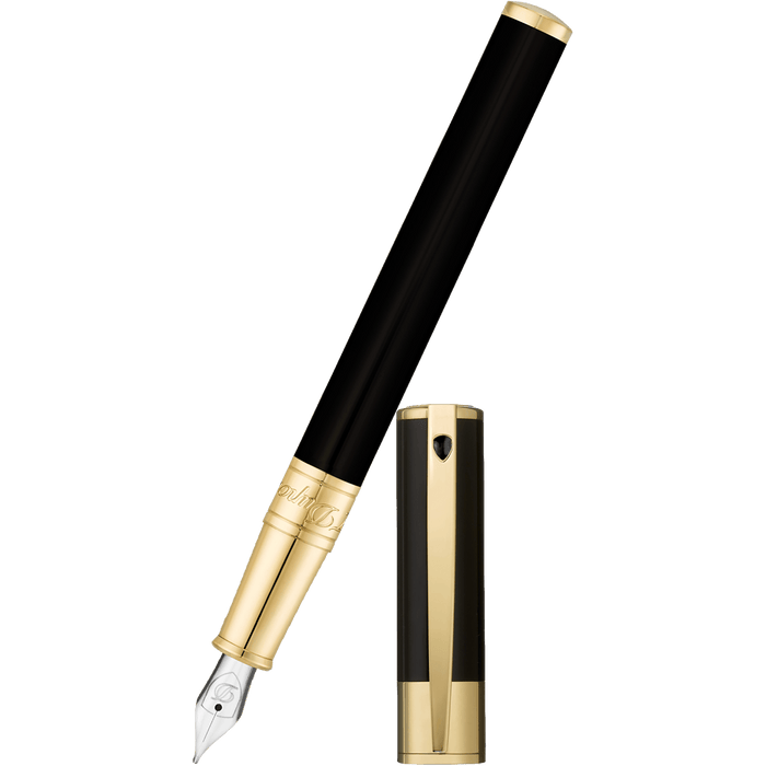 S T Dupont D-Initial Fountain Pen - Gold Trim - Black - Pen Boutique Ltd