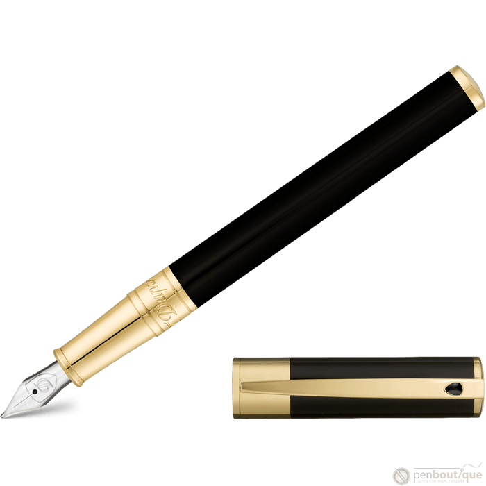 S T Dupont D-Initial Fountain Pen - Gold Trim - Black - Pen Boutique Ltd