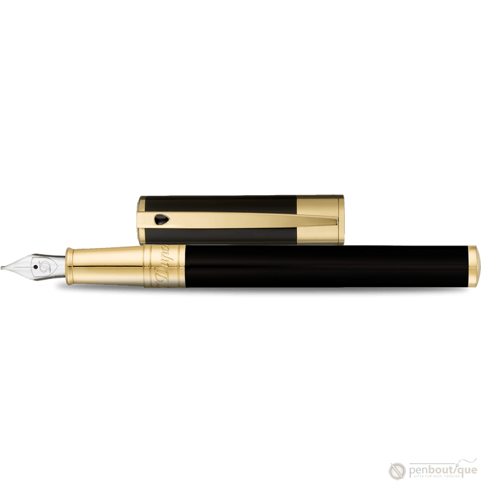 S T Dupont D-Initial Fountain Pen - Gold Trim - Black - Pen Boutique Ltd