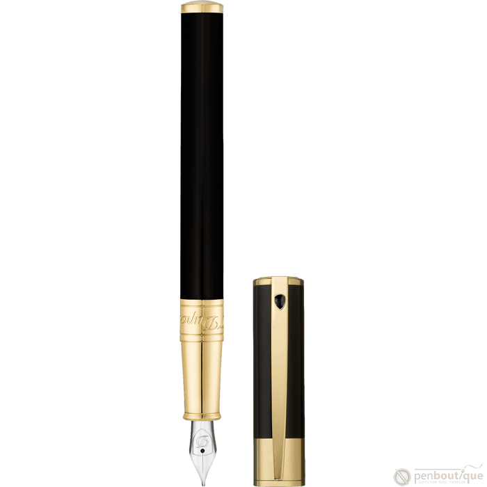 S T Dupont D-Initial Fountain Pen - Gold Trim - Black - Pen Boutique Ltd