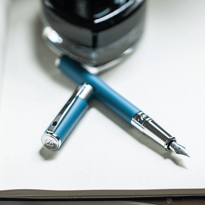 S T Dupont D - Initial Fountain Pen - Shark Blue - Pen Boutique Ltd