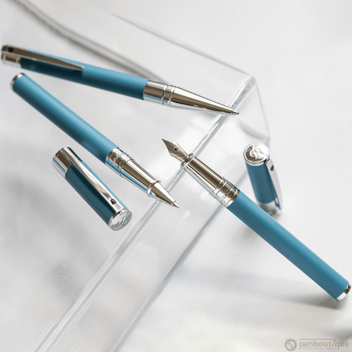 S T Dupont D - Initial Fountain Pen - Shark Blue - Pen Boutique Ltd