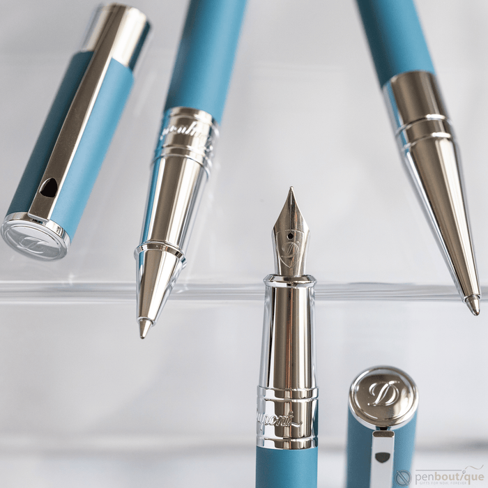 S T Dupont D - Initial Fountain Pen - Shark Blue - Pen Boutique Ltd