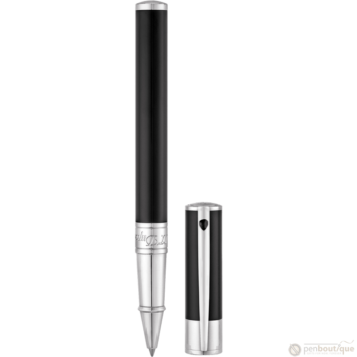 S T Dupont D-Initial Rollerball Pen - Chrome Trim - Black - Pen Boutique Ltd