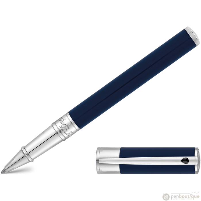 S T Dupont D-Initial Rollerball Pen - Chrome Trim - Blue - Pen Boutique Ltd