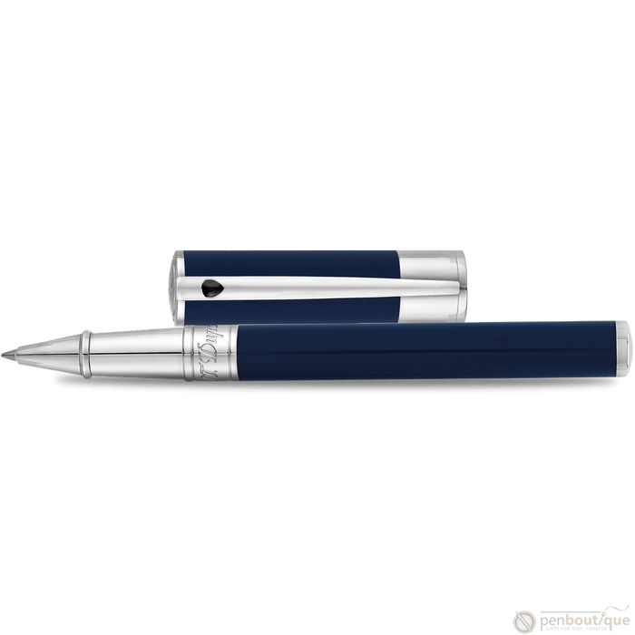 S T Dupont D-Initial Rollerball Pen - Chrome Trim - Blue - Pen Boutique Ltd