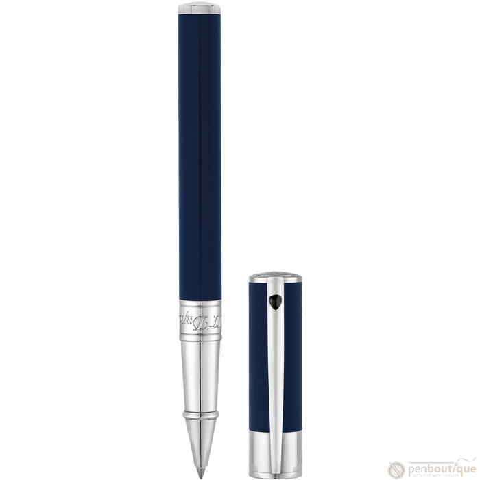 S T Dupont D-Initial Rollerball Pen - Chrome Trim - Blue - Pen Boutique Ltd