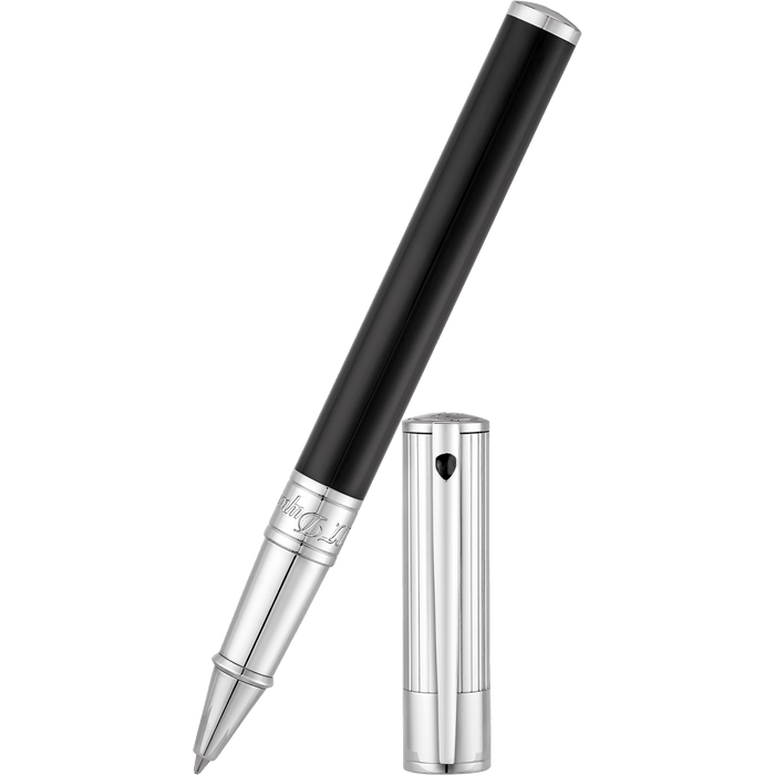 S T Dupont D-Initial Rollerball Pen - Chrome Trim - Noir - Pen Boutique Ltd