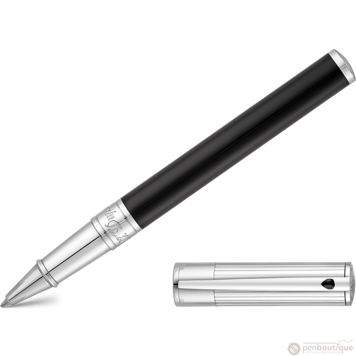 S T Dupont D-Initial Rollerball Pen - Chrome Trim - Noir - Pen Boutique Ltd