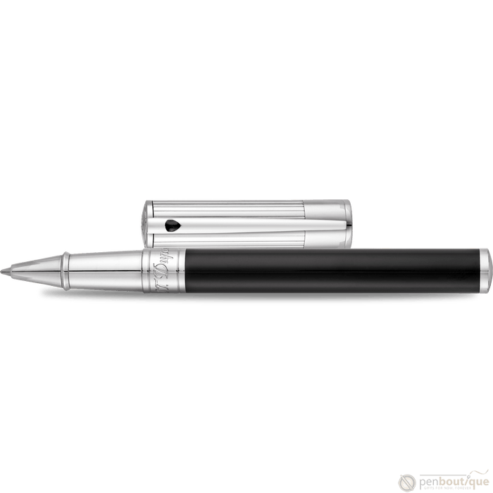 S T Dupont D-Initial Rollerball Pen - Chrome Trim - Noir - Pen Boutique Ltd