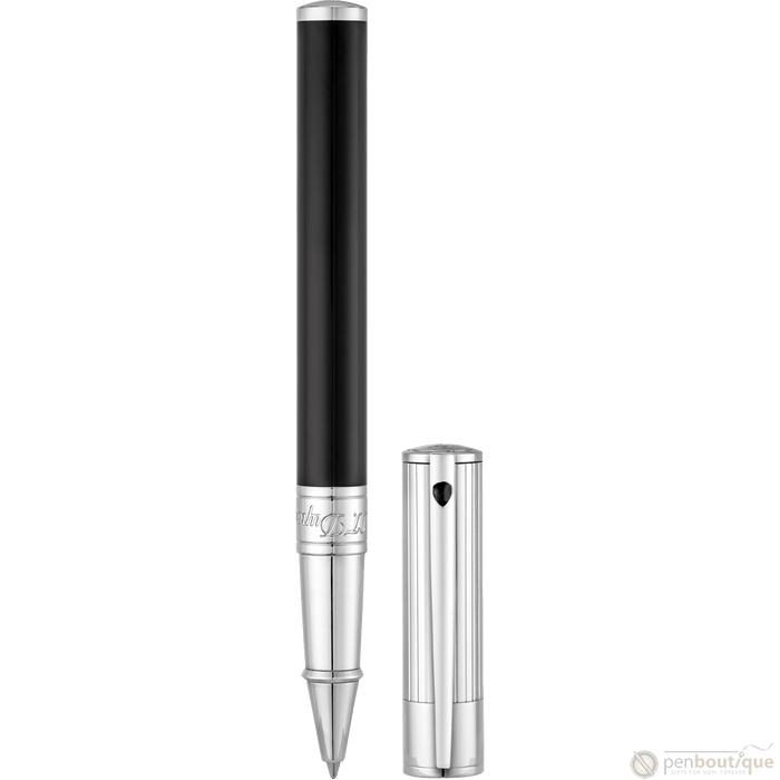 S T Dupont D-Initial Rollerball Pen - Chrome Trim - Noir - Pen Boutique Ltd